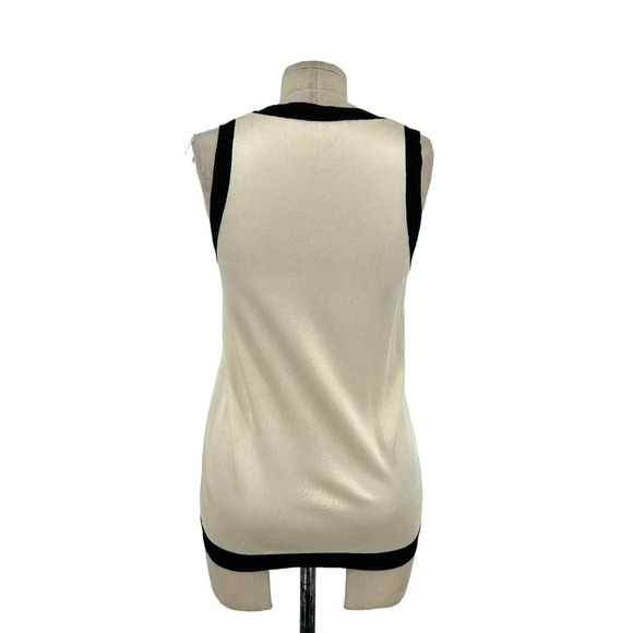 Carolina Herrera Cream Silk Black Rib‎ Trim Tank Top Size Small - Picture 5 of 8